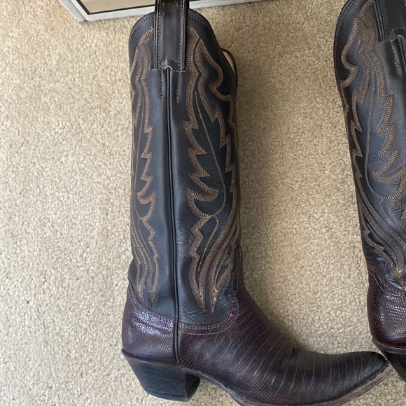 Chocolate iguana lizard leather Justin boots cowboy style original from 1990s. - Picture 2 of 6